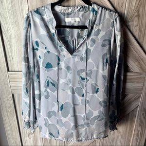 Loft Peasant Style Tie-up Blouse - Shades of Gray